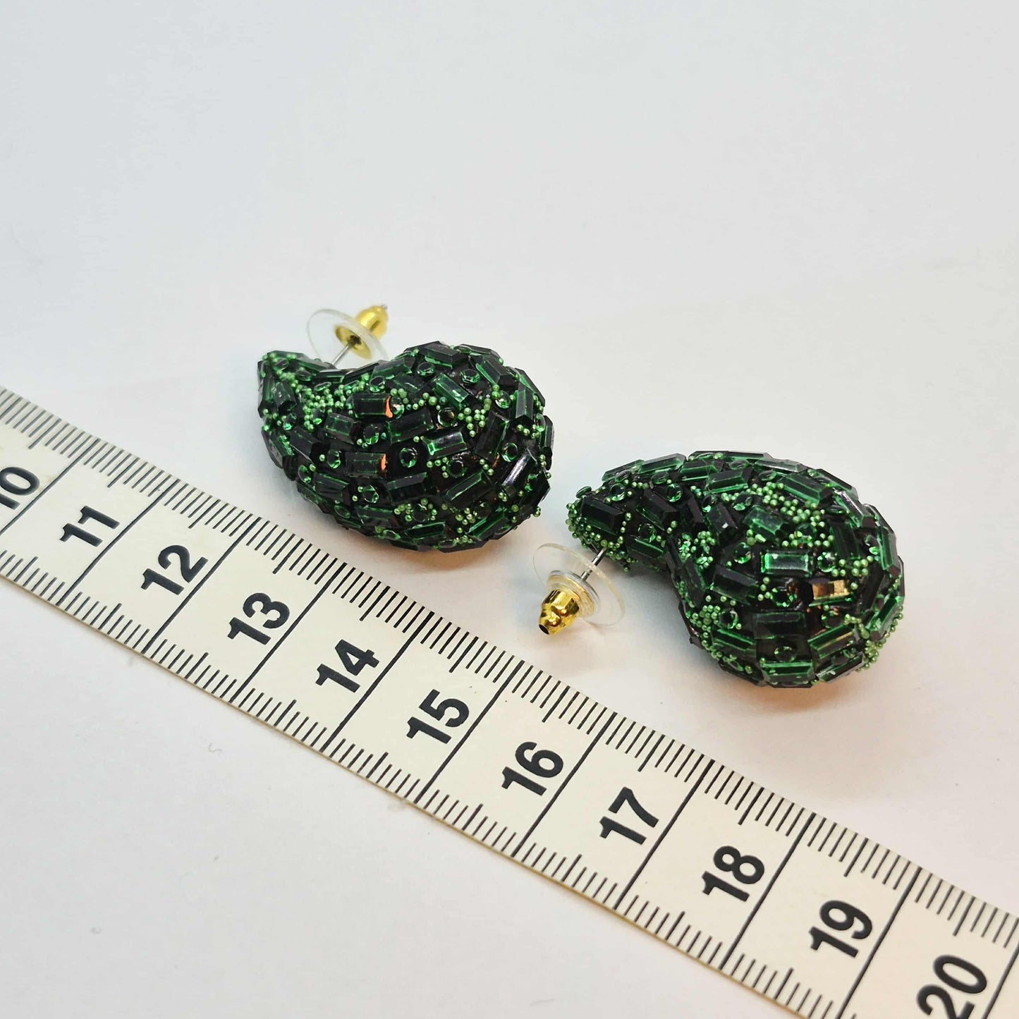 Big Raindrop Earrings with Green Glass and Resin in Stainless Steel