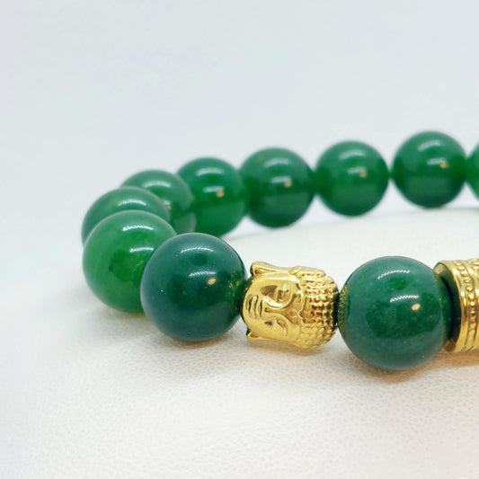 Natural Hetian Jade with Buddhas Bracelet in 12 mm Stones