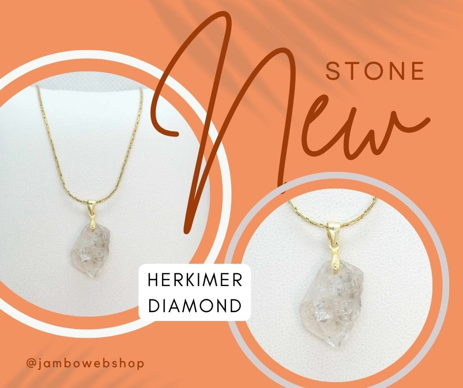 Natural Herkimer Diamond Pendant with Stainless Steel Gold Plated Necklace Chain