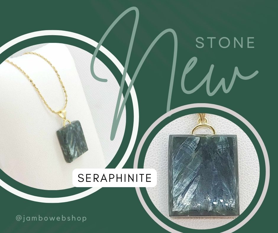 Natural Seraphinite Stone Pendant with Stainless Steel Gold Plated Necklace Chain