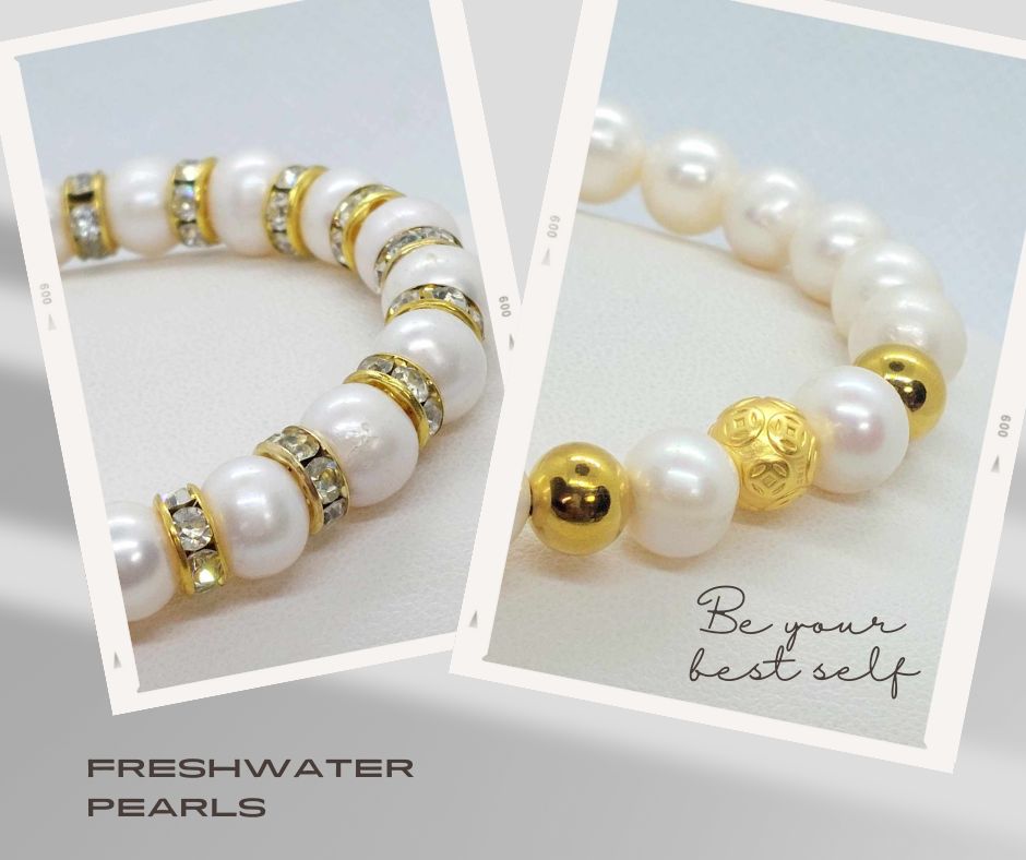 Natural Freshwater Pearl Bracelet in 8 & 10mm Stones
