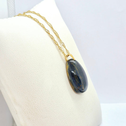 Natural Pietersite RainDrop Pendant with Stainless Steel Gold Plated Chain Necklace