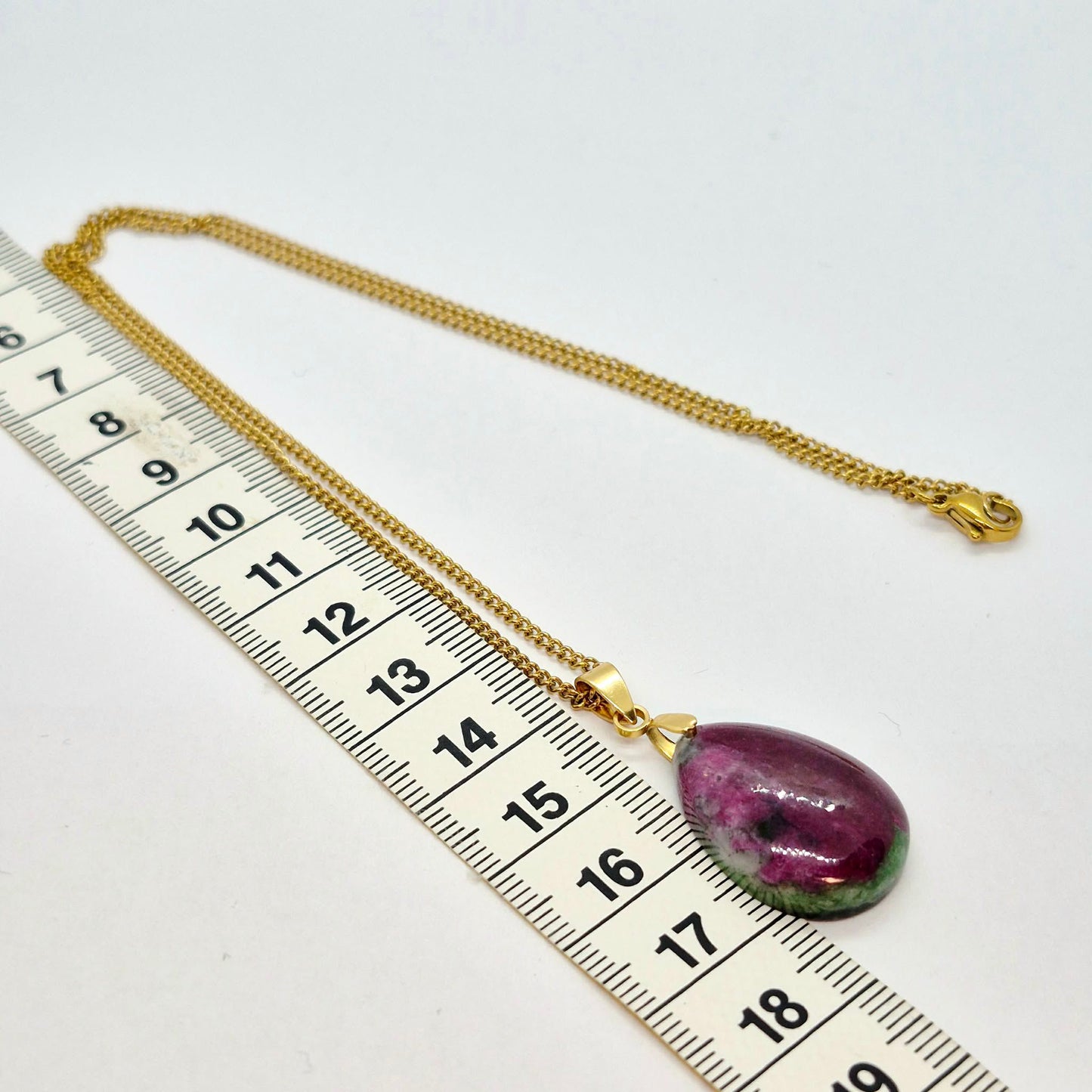 Natural Ruby Stone RainDrop with Stainless Steel Gold Plated Chain Necklace