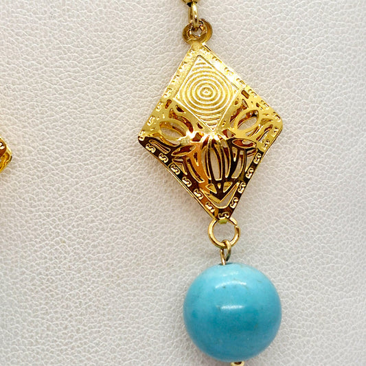 Natural Turquoise Dangle Earrings in Gold Plated Stainless Steel
