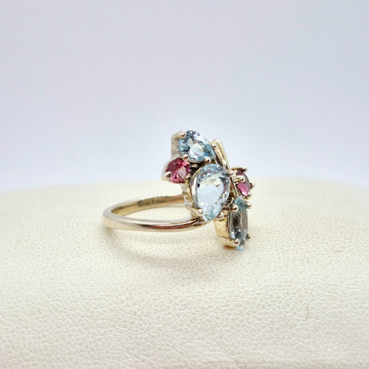 Natural Stone Ring with Sky Blue Topaz and Pink Tourmaline in Sterling Silver