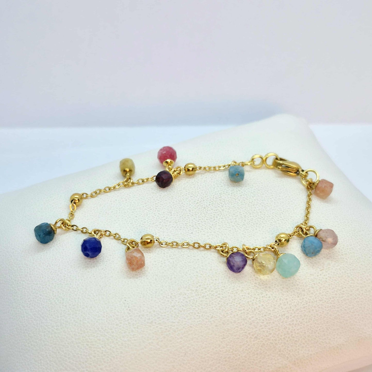 Mixed Mini Natural Stones Bracelet with Gold Plated Stainless Steel Chain