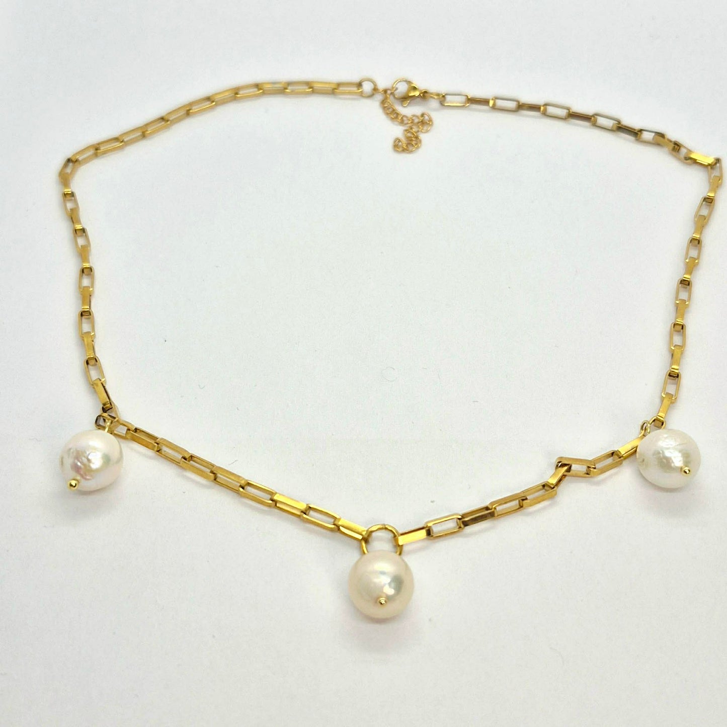 Natural Baroque Pearl Necklace with Gold Plated Stainless Steel Chain Necklace
