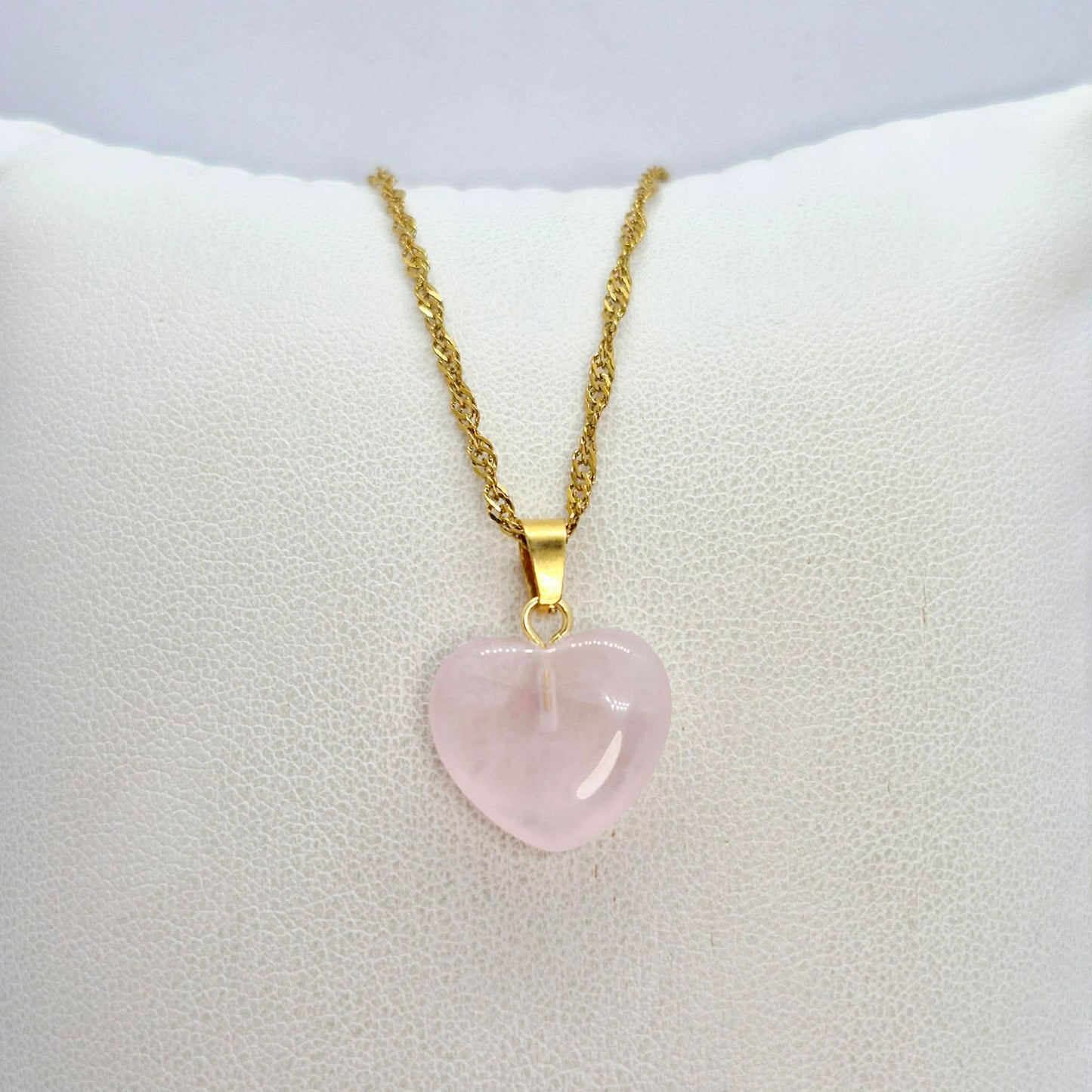 Natural Stone Mini Hearts in Amethyst, White Crystal, Ruby Stone, Blue Angelite, Striped Agate and Rose Quartz with Stainless Steel Chain Necklace