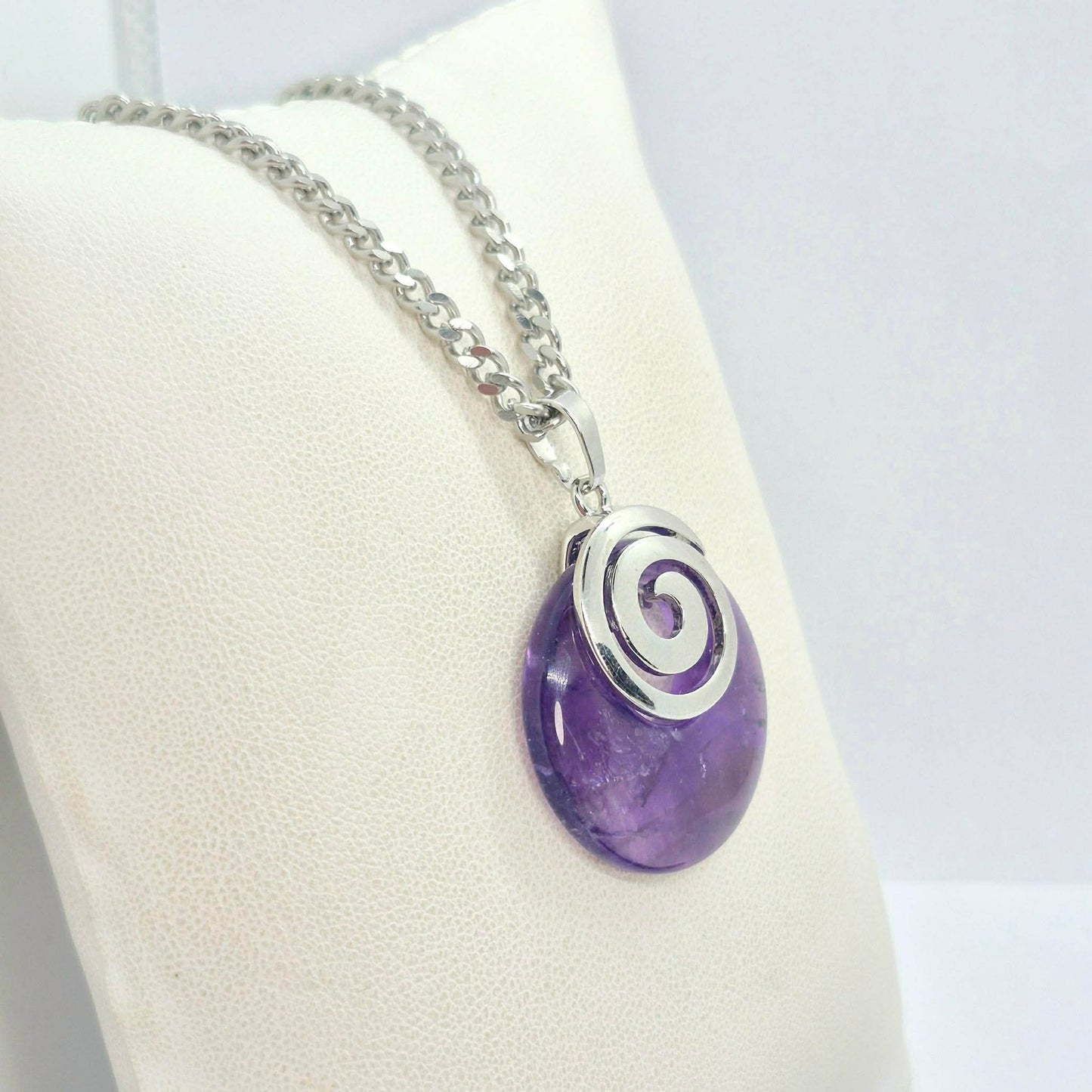 Natural Amethyst Pendant with Stainless Steel Chain Necklace