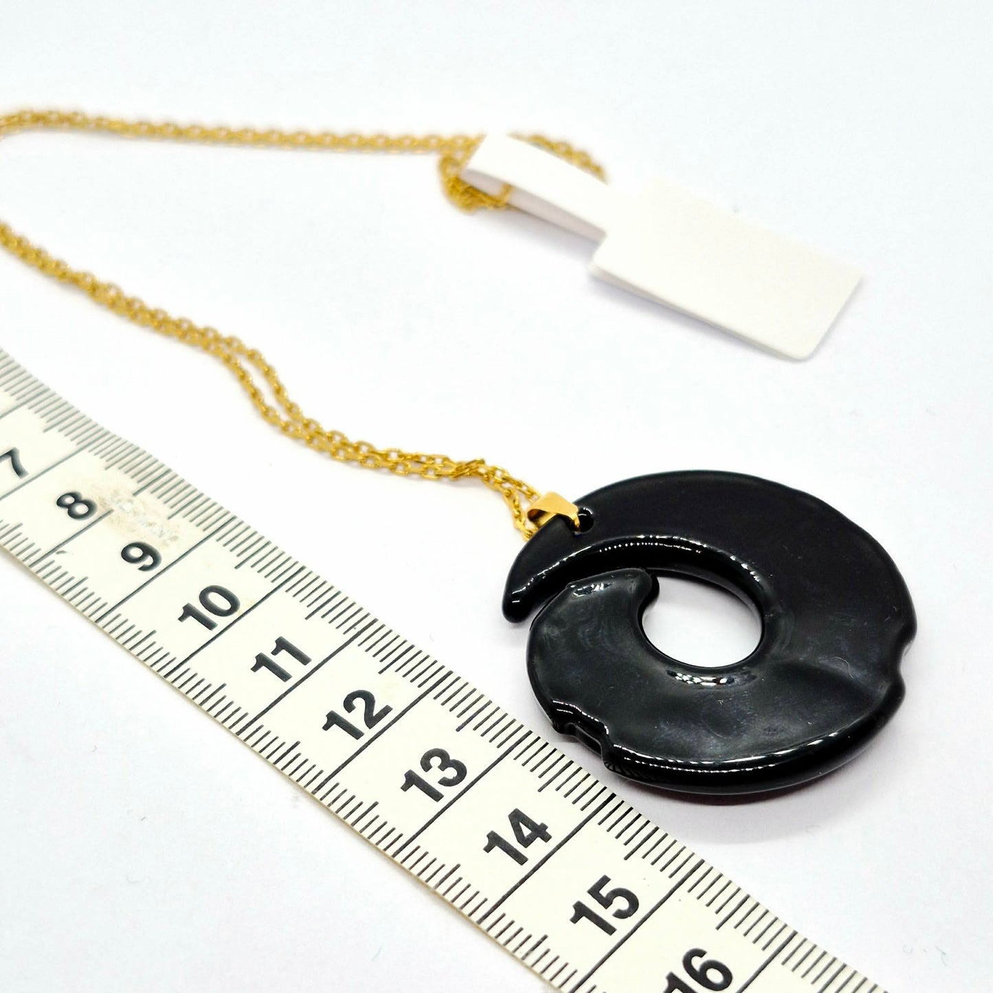 Natural Obsidian Pendant in Gold Plated Stainless Steel with Chain Necklace