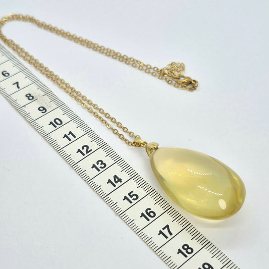 Natural Citrine RainDrop with Stainless Steel Gold Plated Chain Necklace