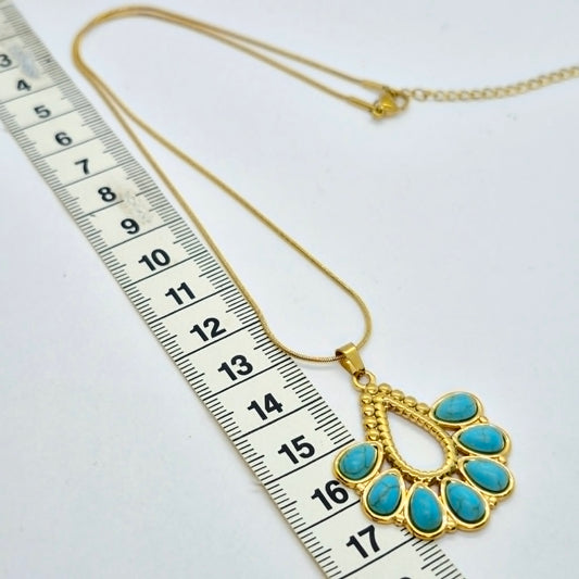 Natural Turquoise Pendant with Gold Plated Stainless Steel Chain Necklace