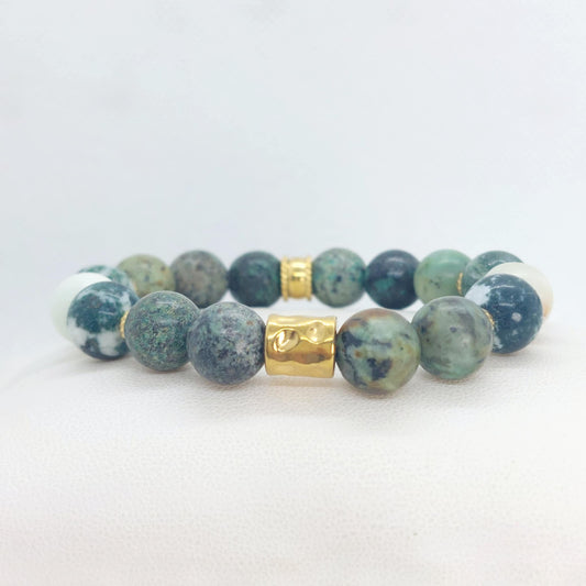 Indian and Moss Agate Bracelet in 1Omm Natural Stones