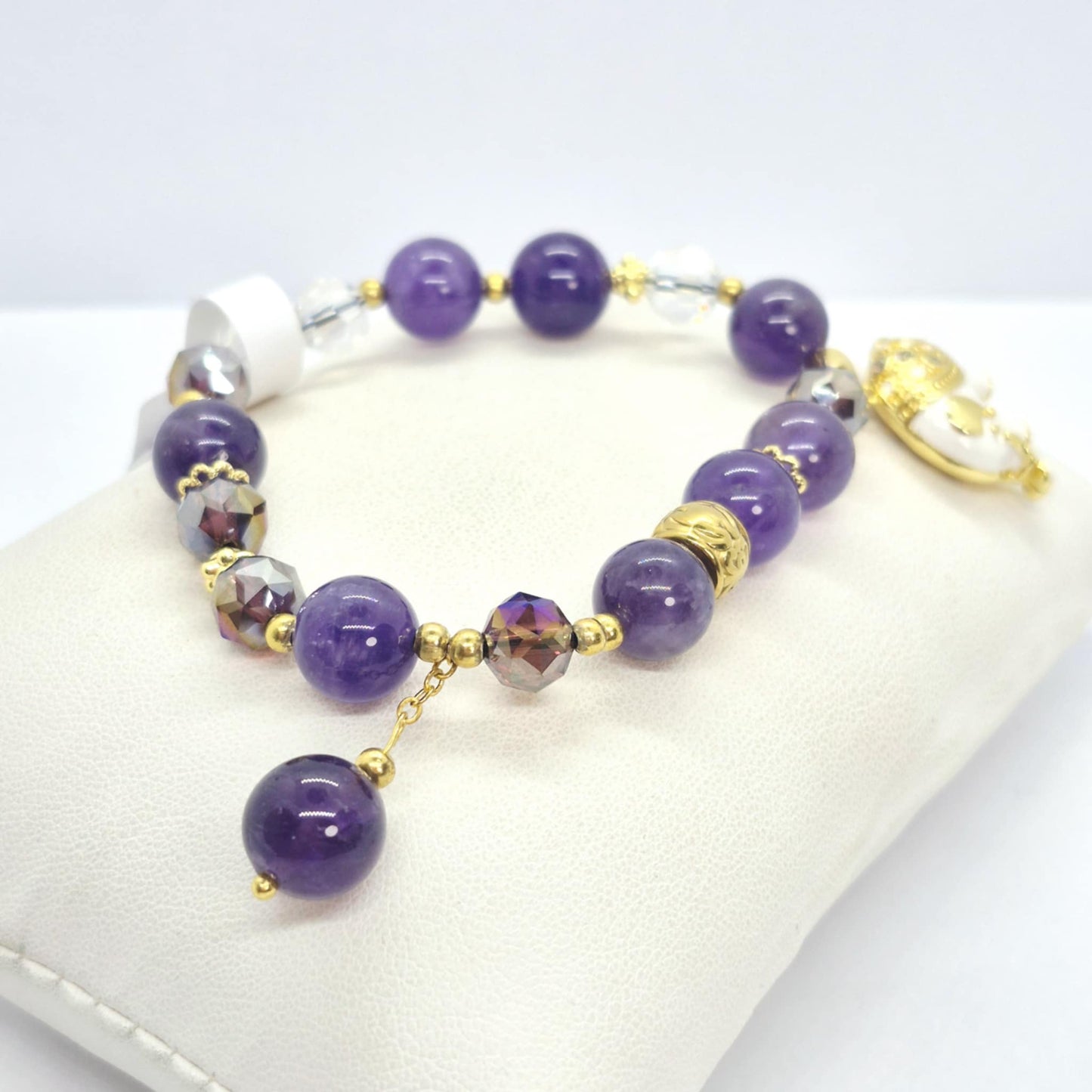 Natural Amethyst Charm Bracelet in 8-10mm Stones