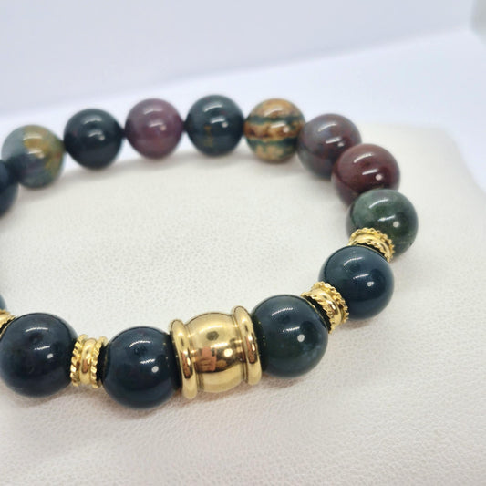Natural African Bloodstone Bracelet in 10mm Stones