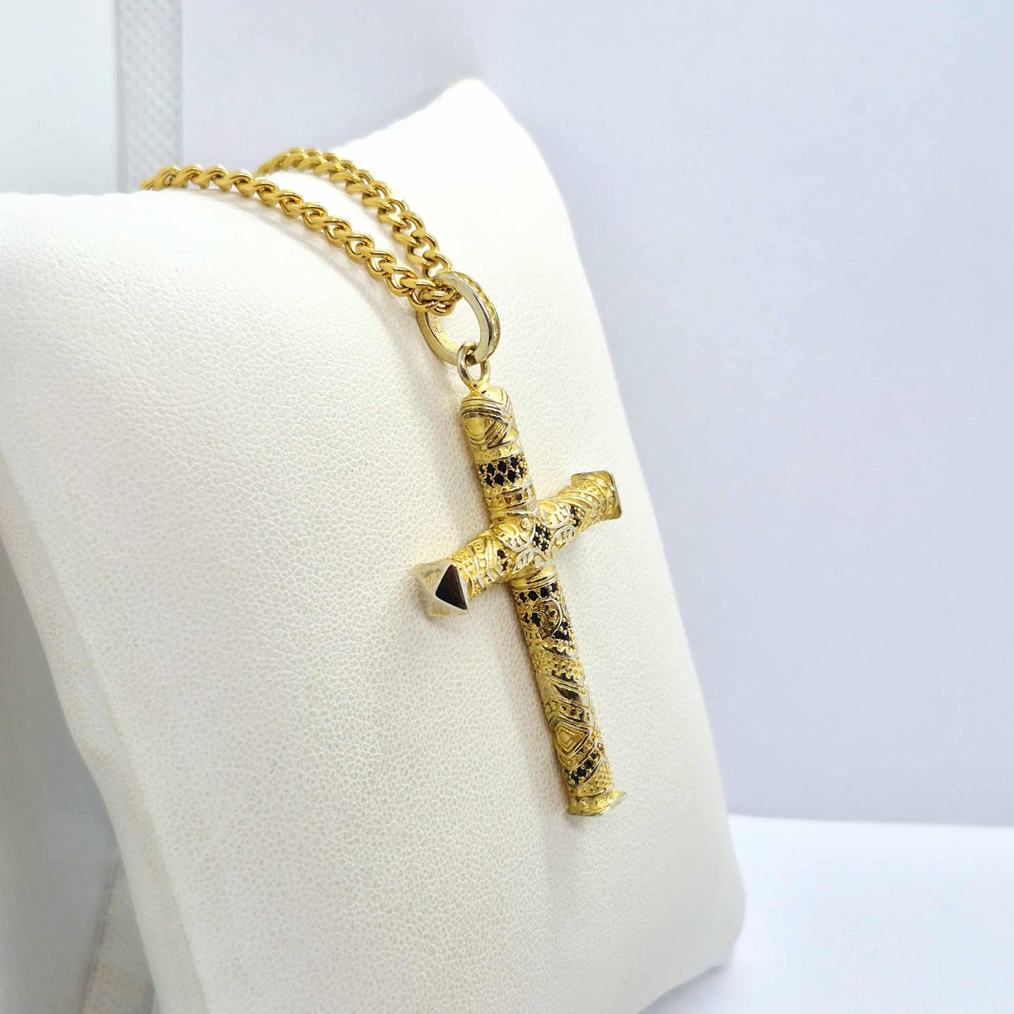 Cross Pendant in Gold Plated Sterling Silver with Stainless steel Chain Necklace