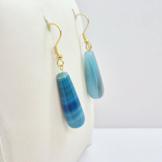 Natural Blue Agate Dangle Earrings in Gold Plated Stainless Steel (Copy)