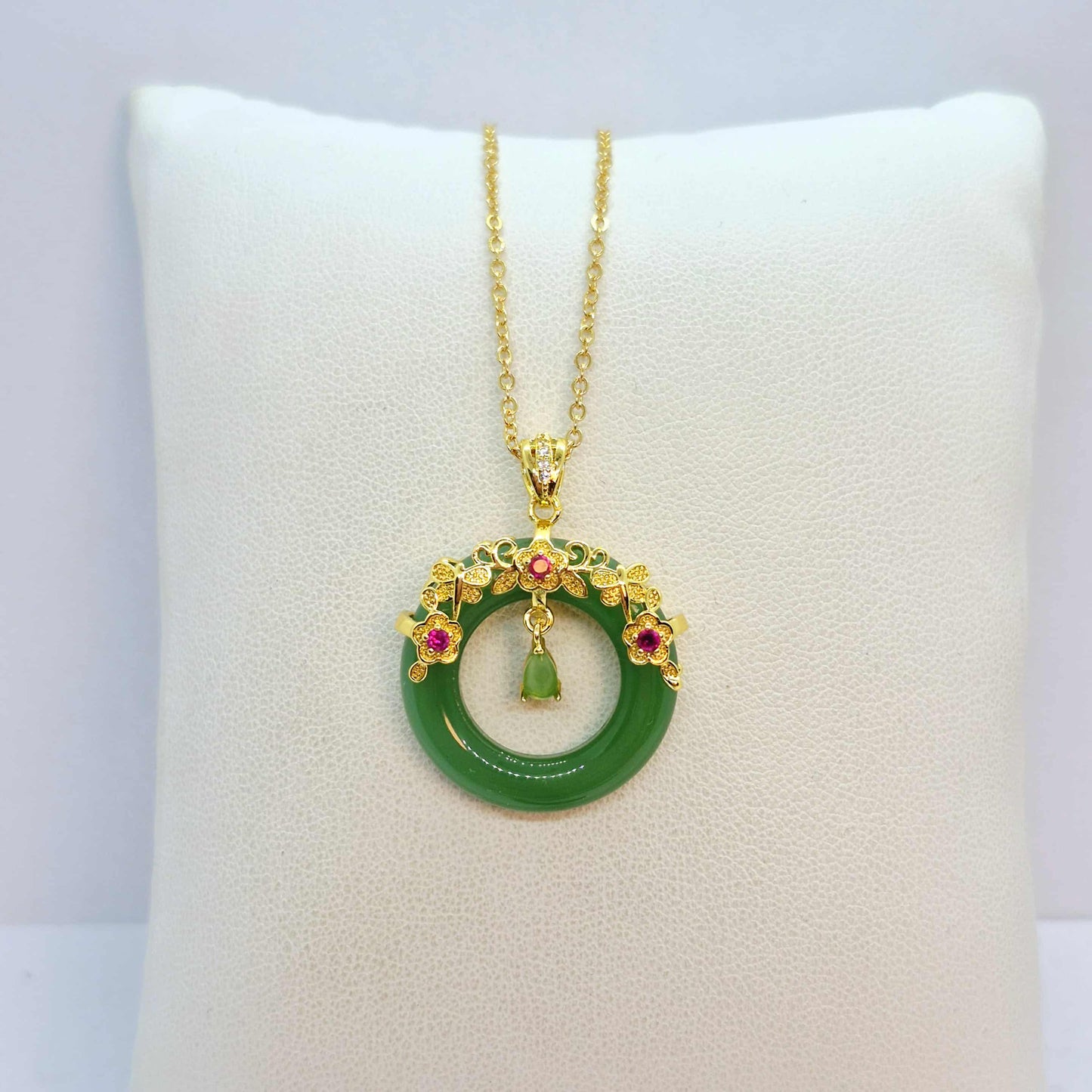 Natural Hetian Jade Pendant Silver Plated with Chain Necklace