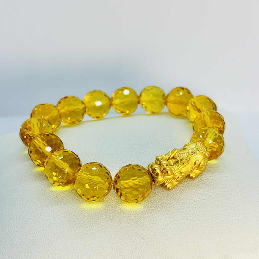 Natural Faceted Citrine Bracelet in 12mm stones with Pixiu