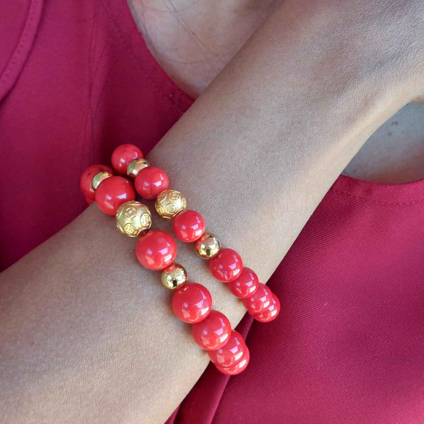 Natural White Coral Dyed Red Bracelet with 10 or 12mm Stones