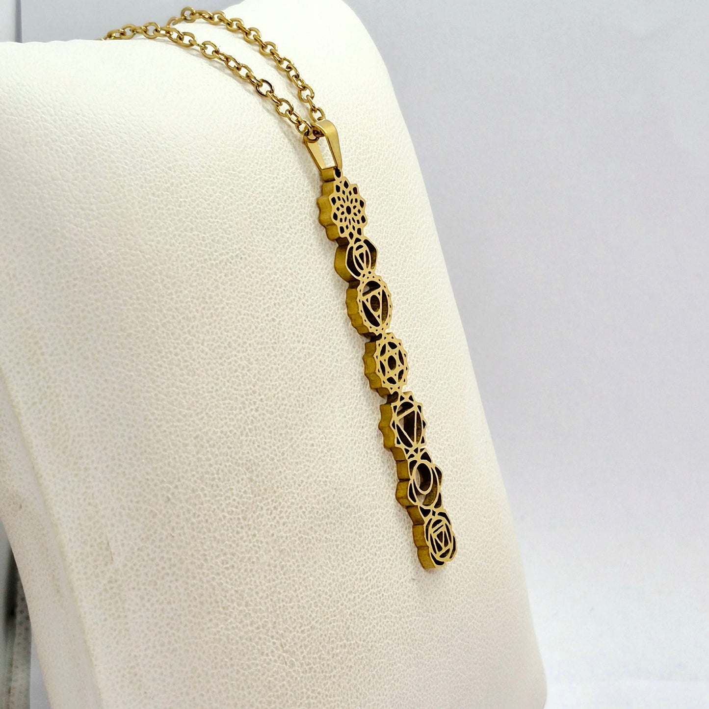The 7 Chakra's Pendant with Chain Necklace in Gold Platted Stainless Steel
