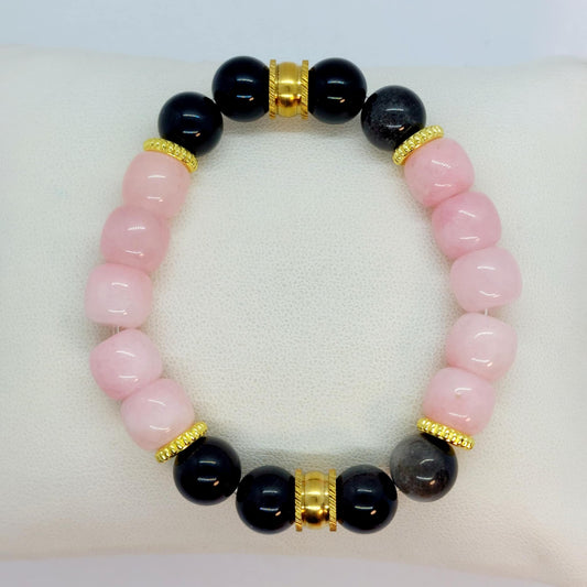 Obsidian and Rose Quartz Bracelet in 10mm Natural Stones