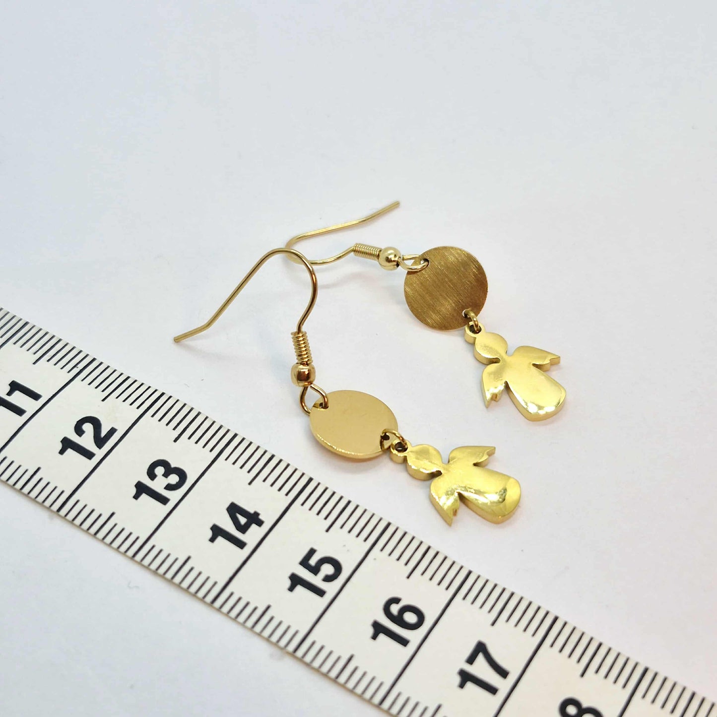 Stainless Steel Gold Plated Dangle Earrings with Angel