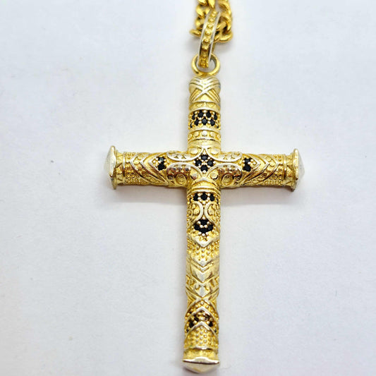 Cross Pendant in Gold Plated Sterling Silver with Stainless steel Chain Necklace