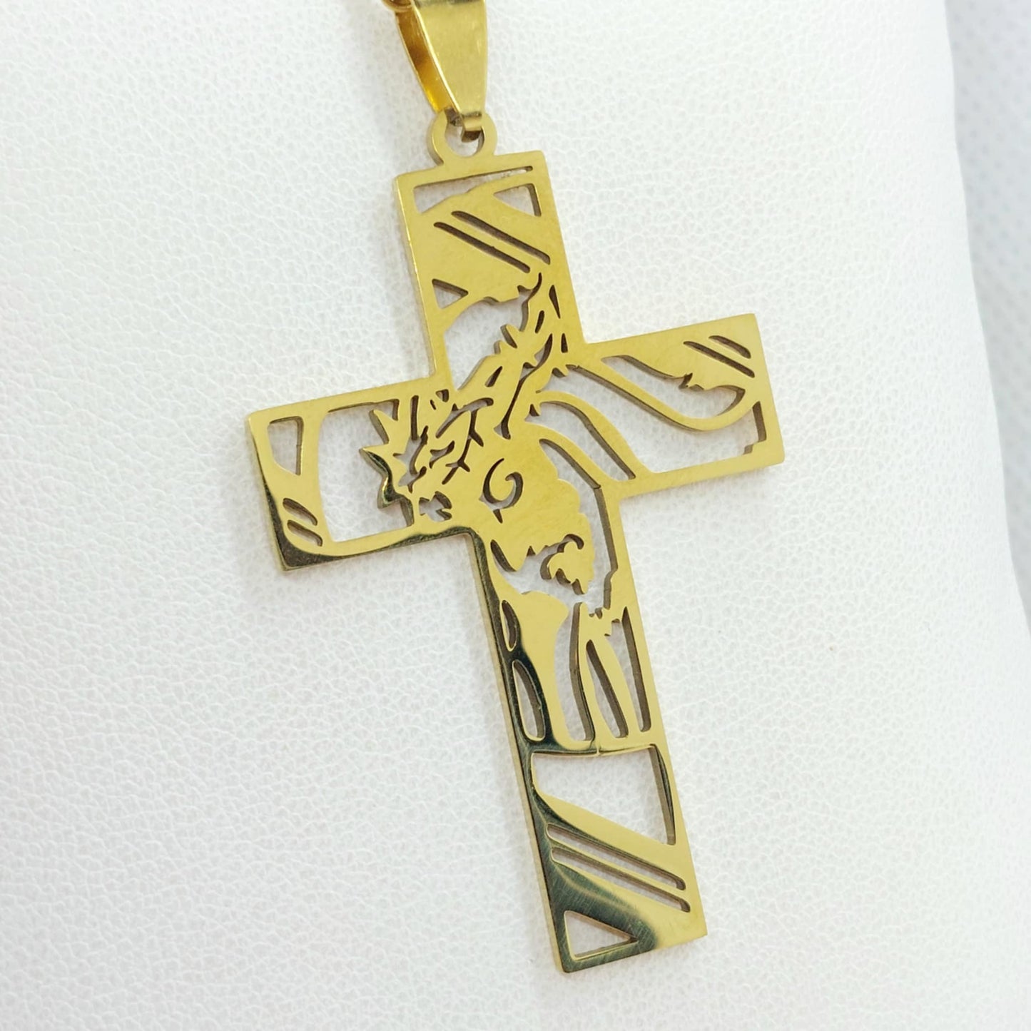 Cross with Jesus in Stainless Steel Gold Plated Chain Necklace
