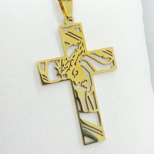 Cross with Jesus  in Stainless Steel Gold Plated Chain Necklace