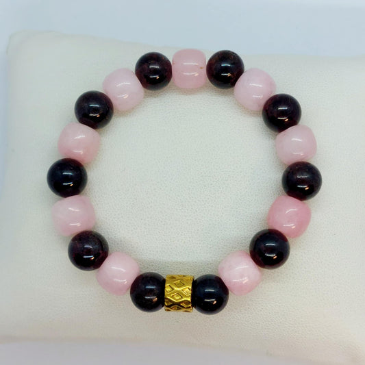Natural Garnet and Rose Quartz Bracelet with 10mm Stones