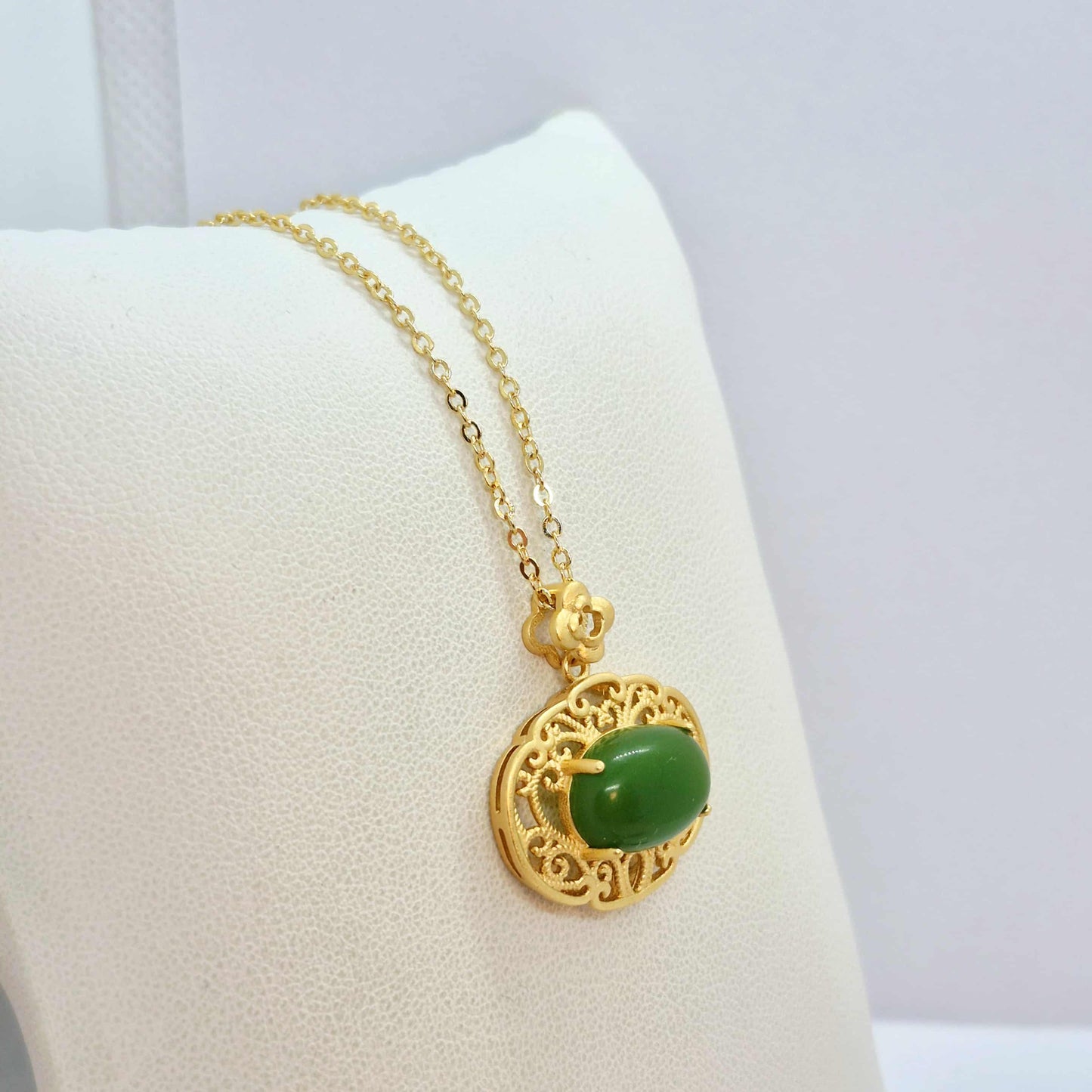 Natural Hetian Jade Pendant Silver Plated with Chain Necklace