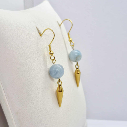 Natural Aquamarine Dangle Earrings in Gold Plated Stainless Steel