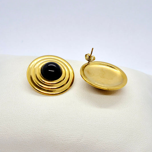 Natural Obsidian Earrings in Gold Plated Stainless Steel