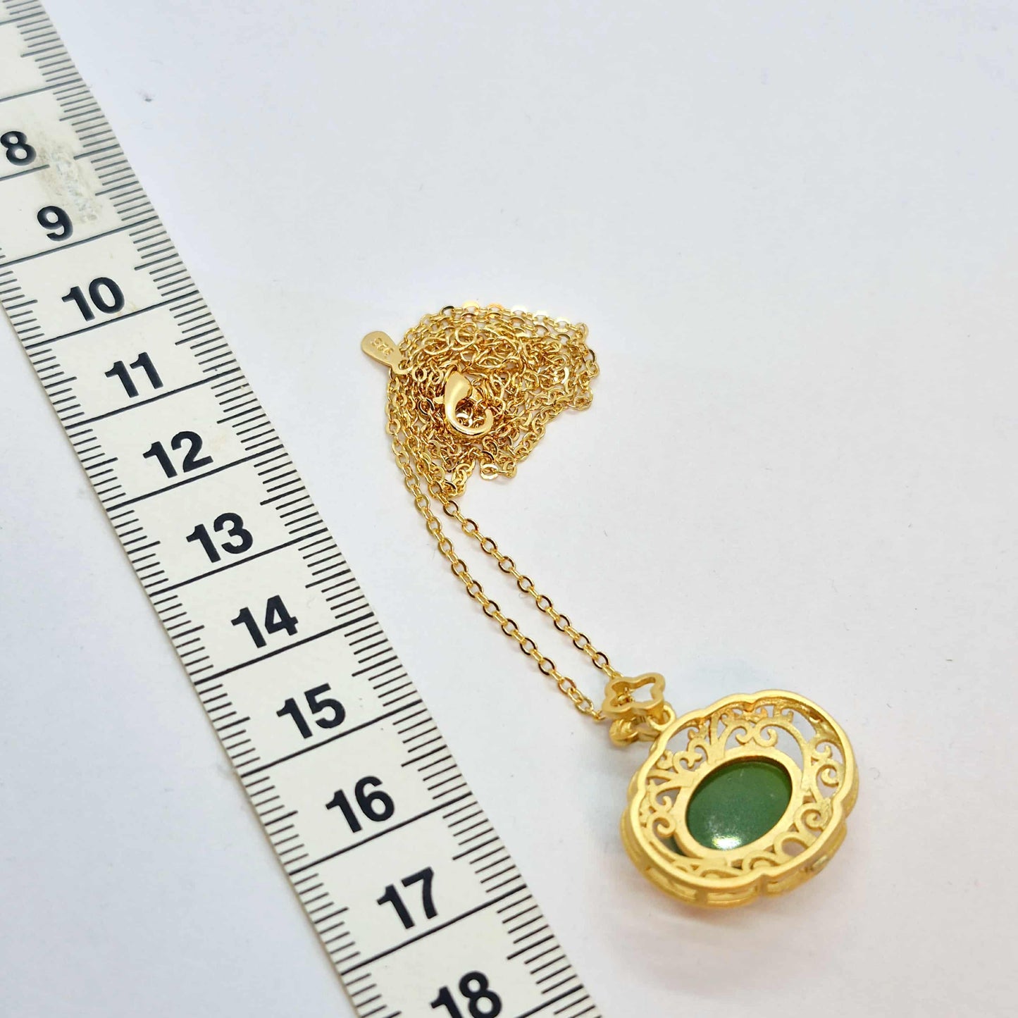 Natural Hetian Jade Pendant Silver Plated with Chain Necklace