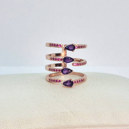 Natural Amethyst Ring in Rose Gold Sterling Silver Resizeable