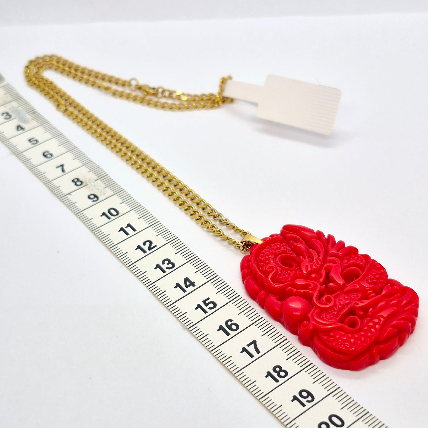 Natural Red Hetian Jade Dragon Pendant with Stainless Steel Gold Plated Chain Necklace