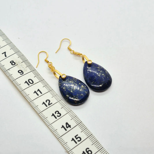 Natural Lapis RainDrop Earrings in Stainless Steel Gold Plated