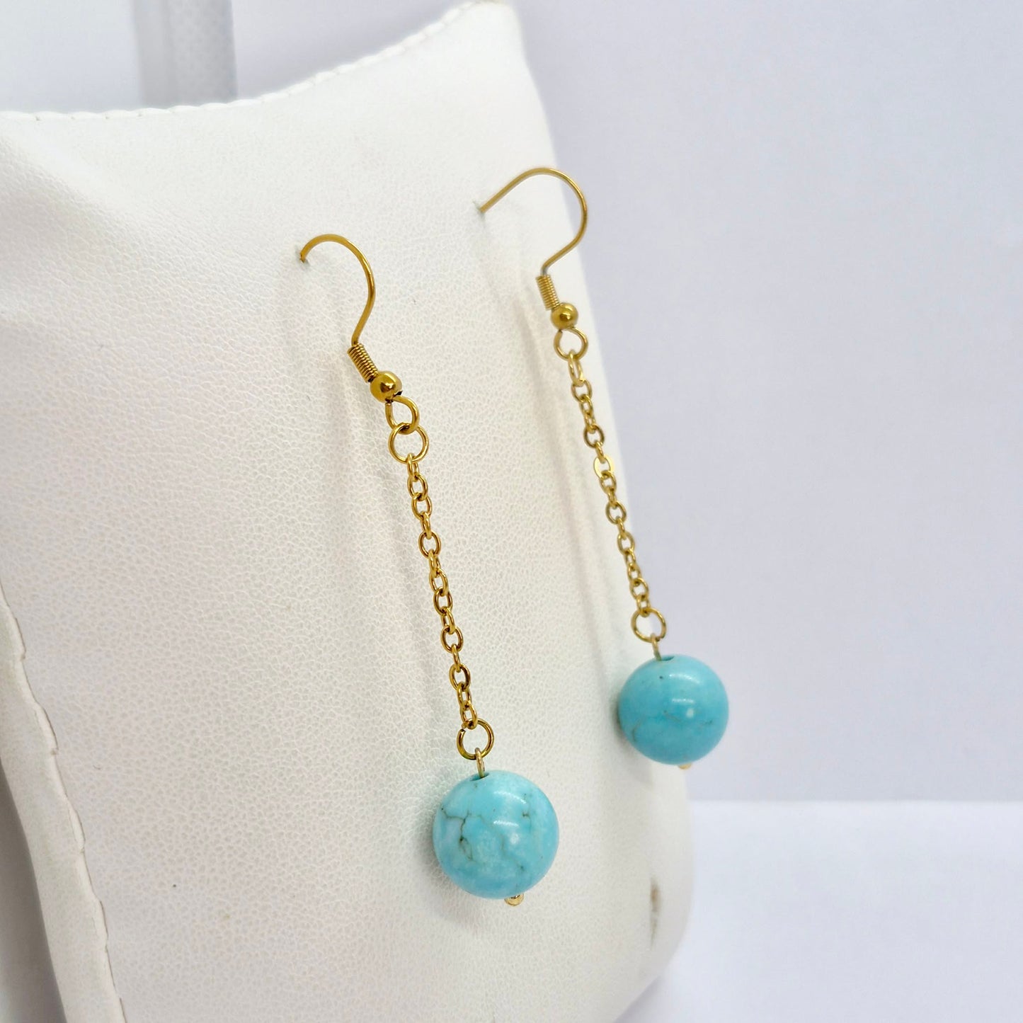 Natural Turquoise Dangle Earrings in Gold Plated Stainless Steel