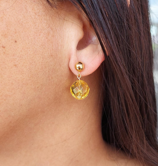 Natural Citrine Stud Earrings with 10-12mm stones in Stainless Steel