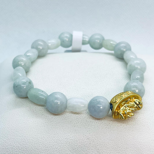 Natural Burmese Jade Bracelet wit Silver Pixiu Good Fortune Money Bag