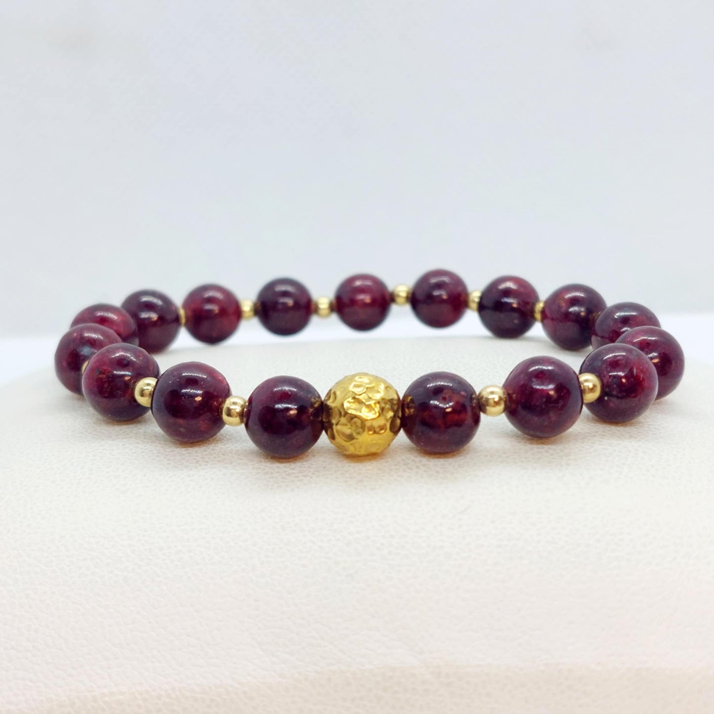 Natural AAA Ruby Stone Set in 8mm and 10mm Stones with Stainless Steel Gold Plated