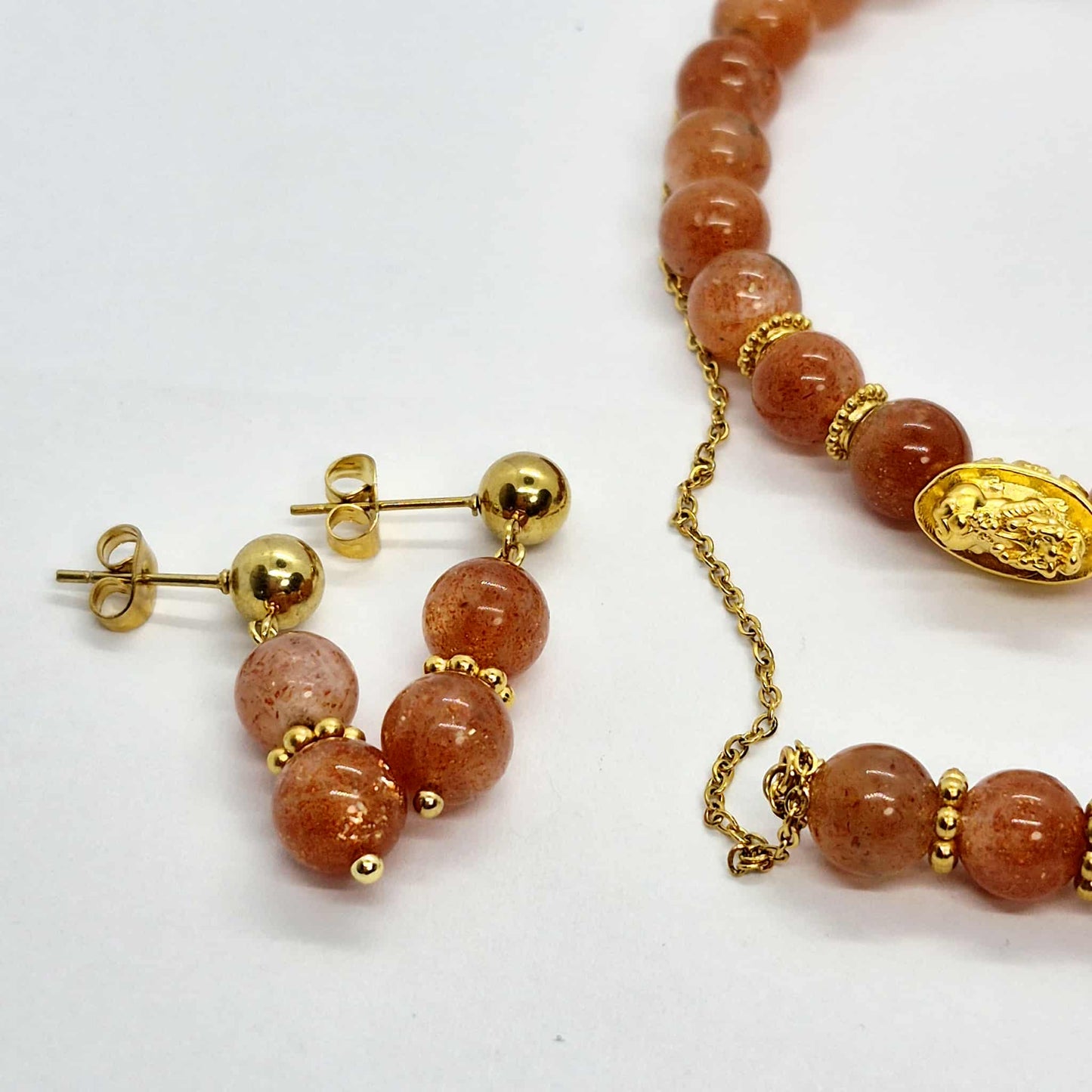 Natural Sunstone Set in Stainless Steel Gold Plated
