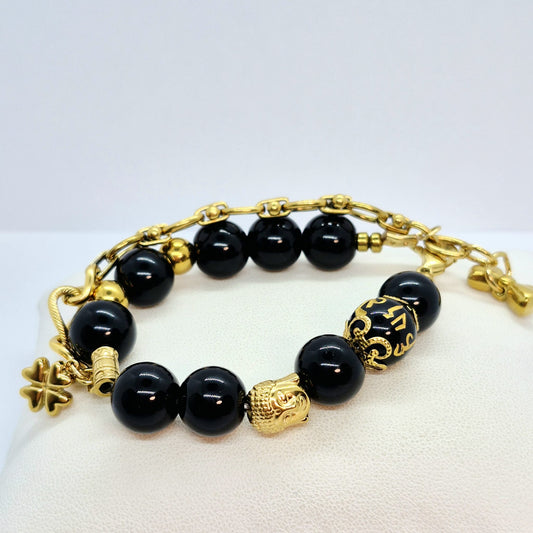 Natural 12mm Black Stone Bracelet with Obsidian
