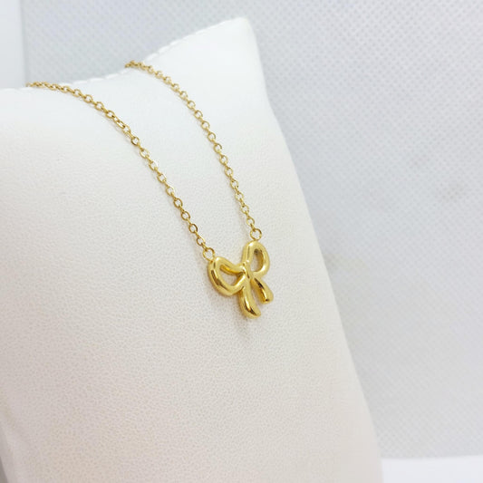 Infinity Bow Tie Pendant in Stainless Steel Gold Plated Chain Necklace