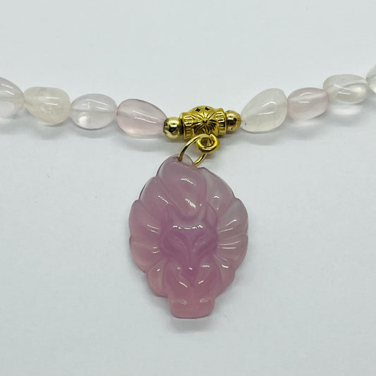 Natural Rose Quartz Choker with Purple Chalcedony Nine Tailed Fox Pendant Necklace