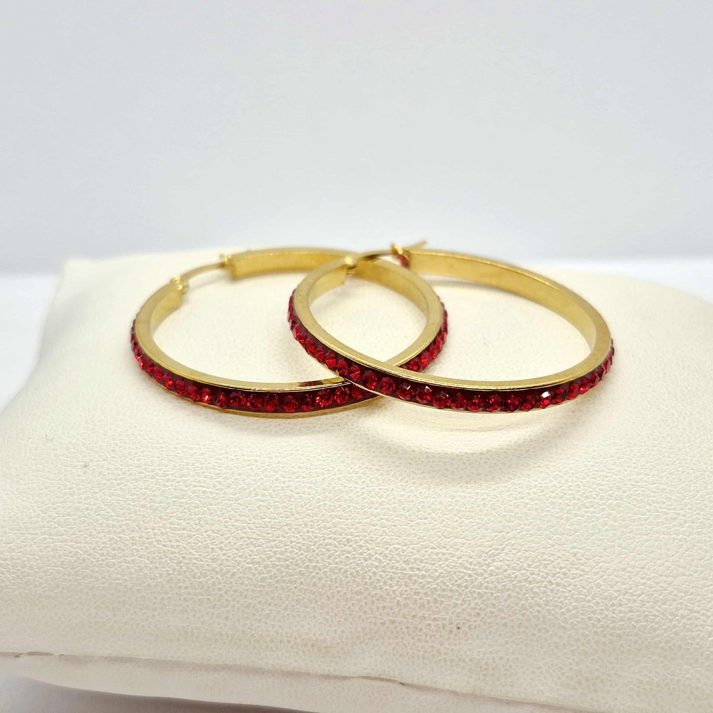 Stainless Steel Gold Plated 40mm Hoop Earrings with Colored Rhinestone