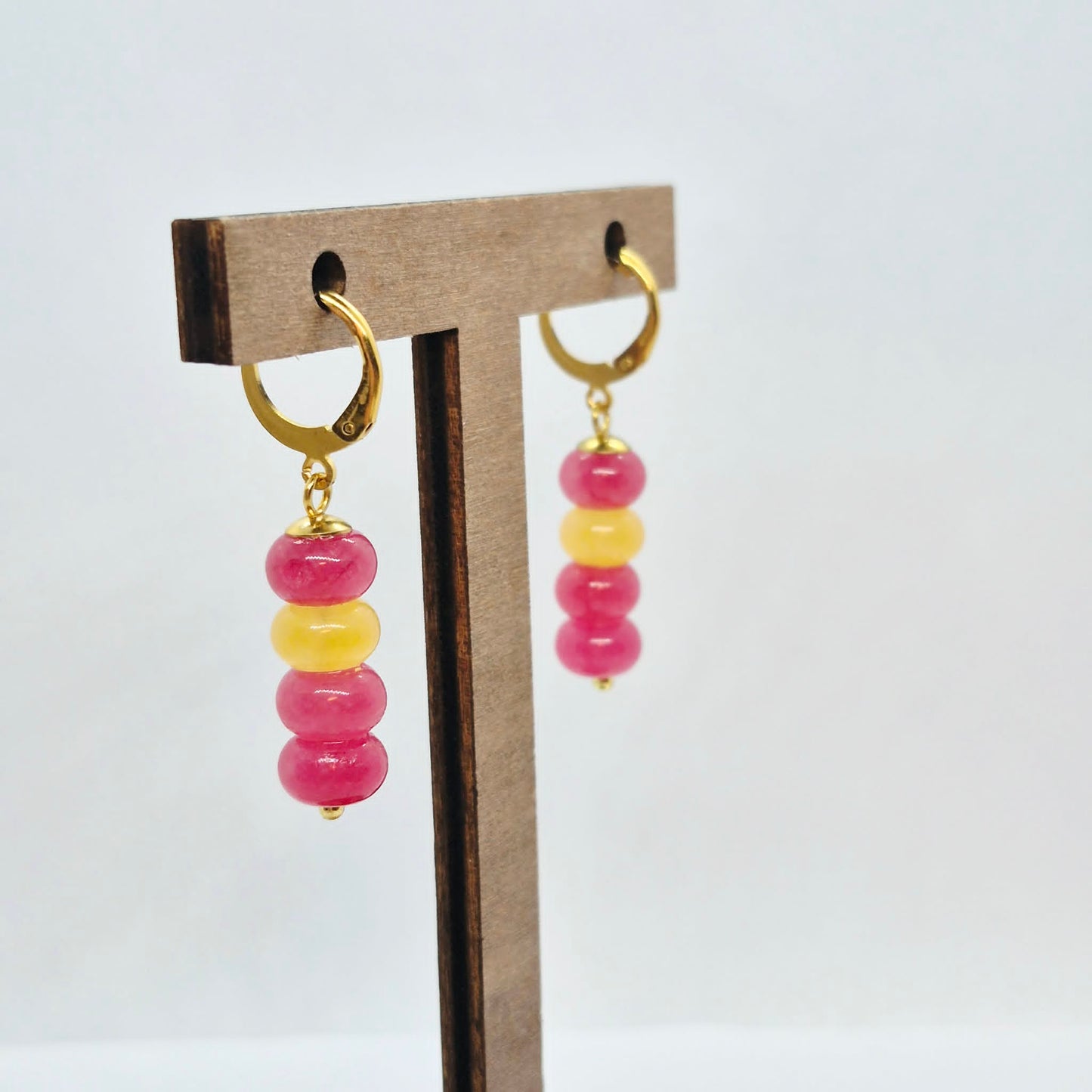 Natural Chalcedony Dangle Earrings in Stainless Steel Gold Plated