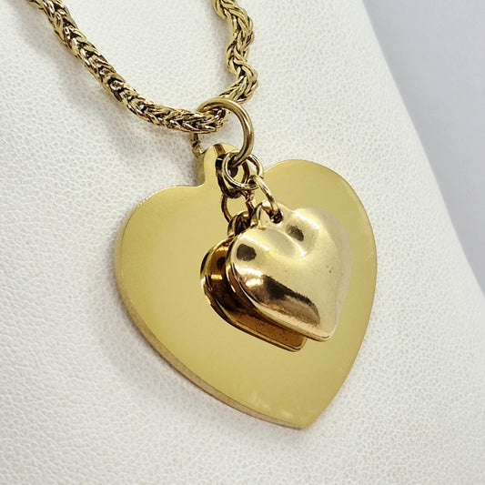 Duo of Heart Pendant in Gold Plated Stainless Steel with Chain Necklace