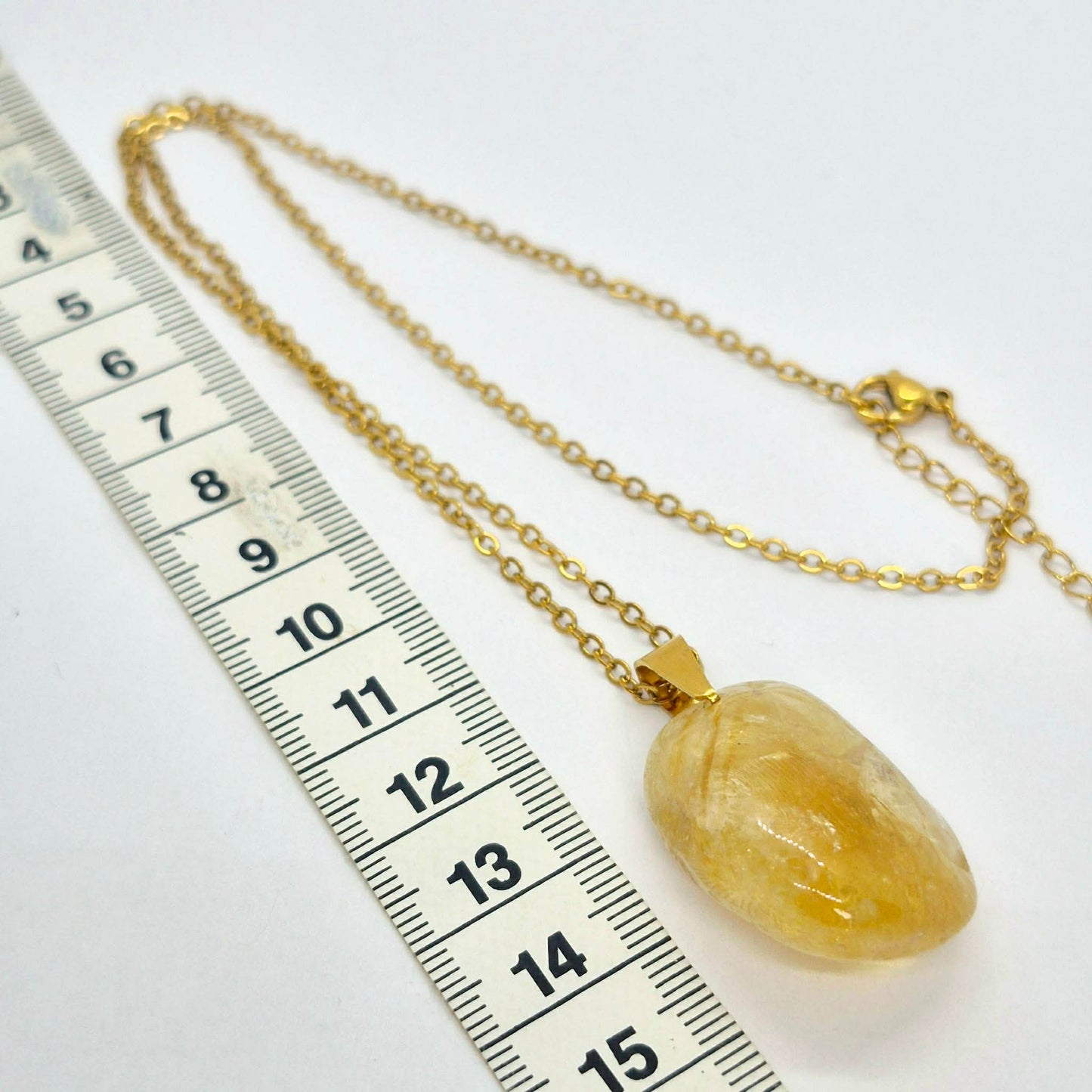 Natural Citrine Rutilated Quartz Pendant with Gold Plated Stainless Steel Chain Necklace